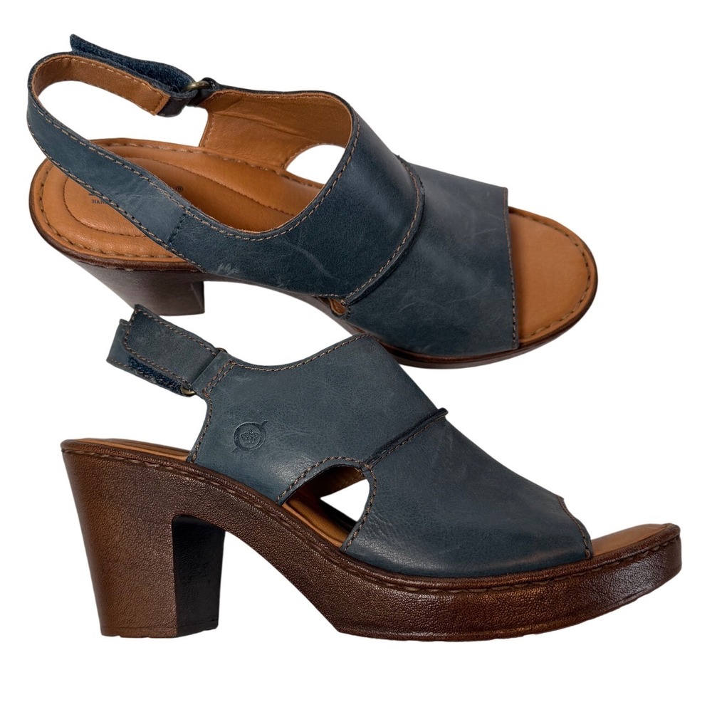 BORN Wekiva shoes Blue Leather Slingback Wedge Sandals Women‎ Size 10M